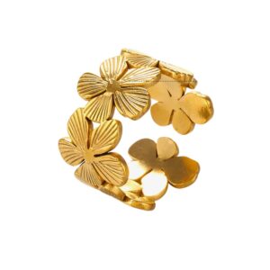 Bague ajustable dorée à fleurs multiples