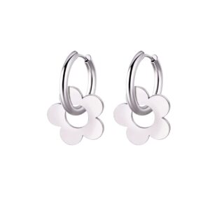 Boucles d'oreilles fleurs créoles arrondies argentées