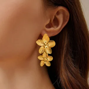 Boucles d'oreilles fleurs double dorées
