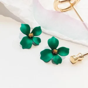Boucles d'oreilles fleurs vertes réalistes