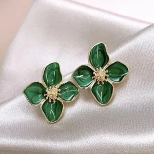 Boucles d'oreilles fleurs vertes romantiques