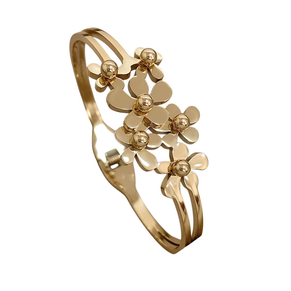 Bracelet ajustable doré à multiples fleurs