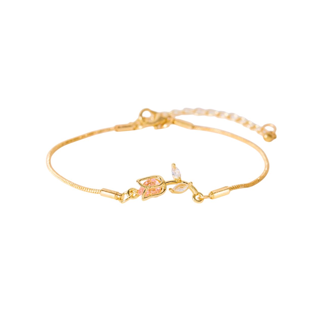 Bracelet avec pendentif tulipe doré et rose