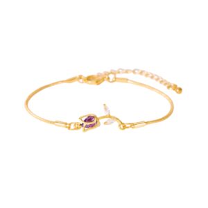 Bracelet avec pendentif tulipe doré et violet