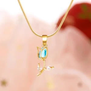 Collier avec pendentif tulipe doré et bleu