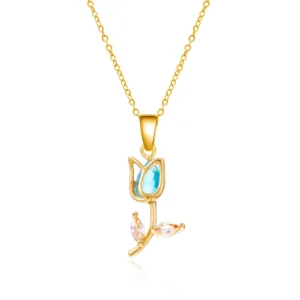 Collier avec pendentif tulipe doré et bleu