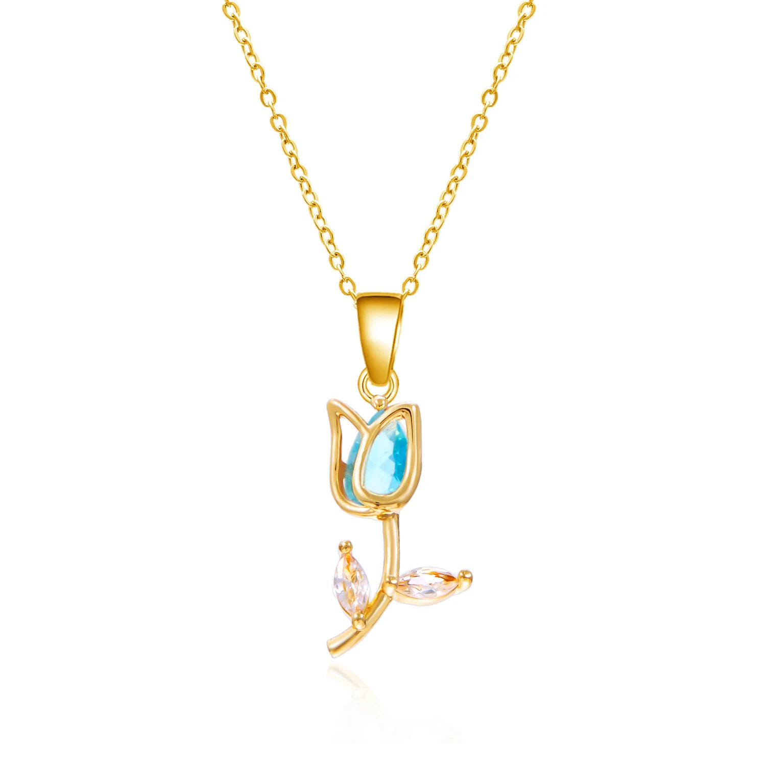 Collier avec pendentif tulipe doré et bleu