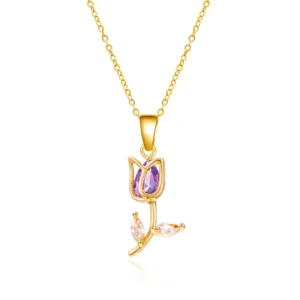 Collier avec pendentif tulipe doré et violet