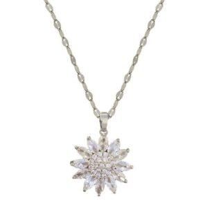 Collier fleur argentée rotative