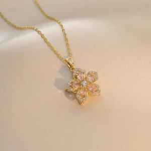 Collier fleur doré et rose
