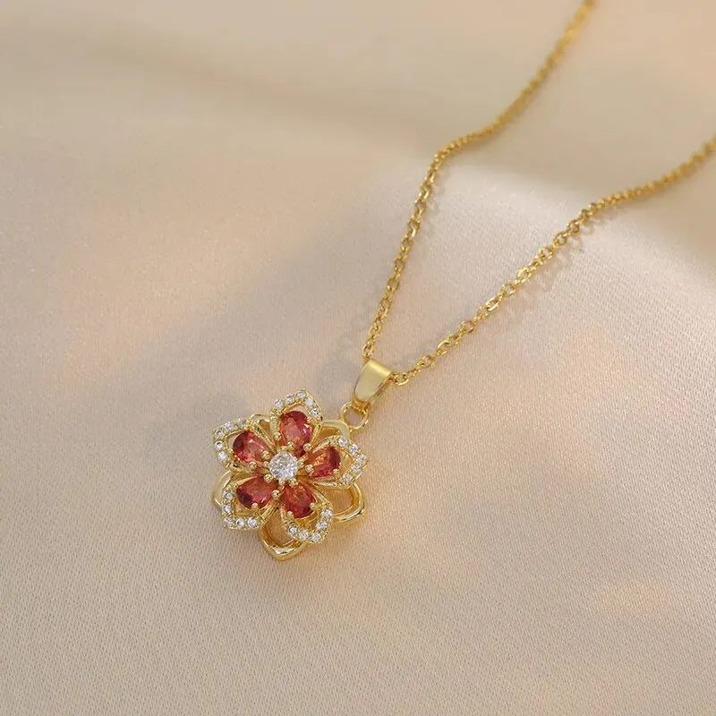 Collier fleur doré et rouge
