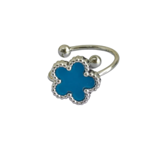 Bague fleur ajustable bleue et argent