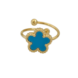 Bague fleur ajustable bleue et or