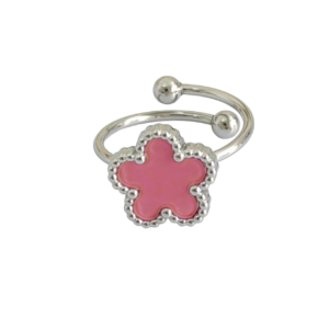 Bague fleur ajustable rose et argent