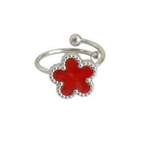 Bague fleur ajustable rouge et argent