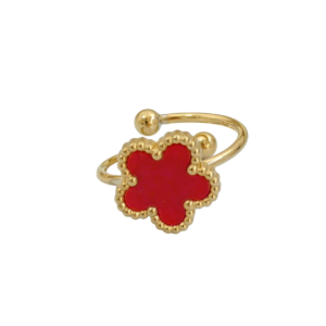 Bague fleur ajustable rouge et or