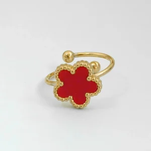 Bague fleur ajustable rouge et or