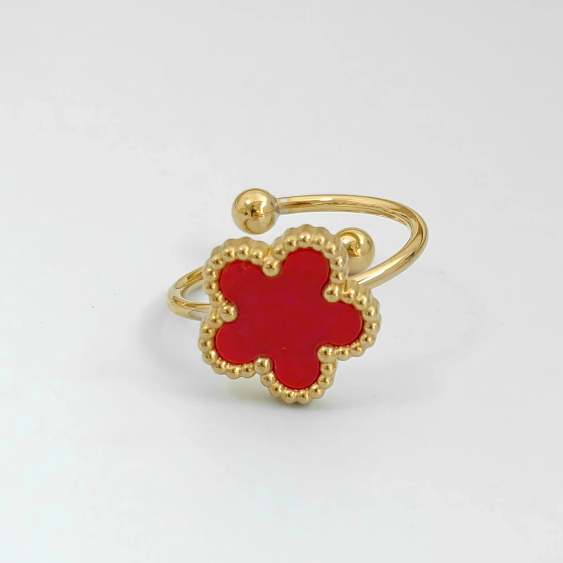 Bague fleur ajustable rouge et or