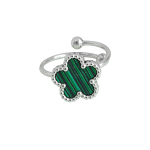 Bague fleur ajustable verte et argent