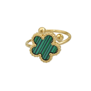 Bague fleur ajustable verte et or