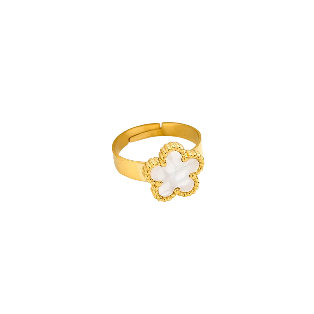 Bague fleur blanc nacré