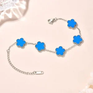Bracelet fleurs bleu et argent