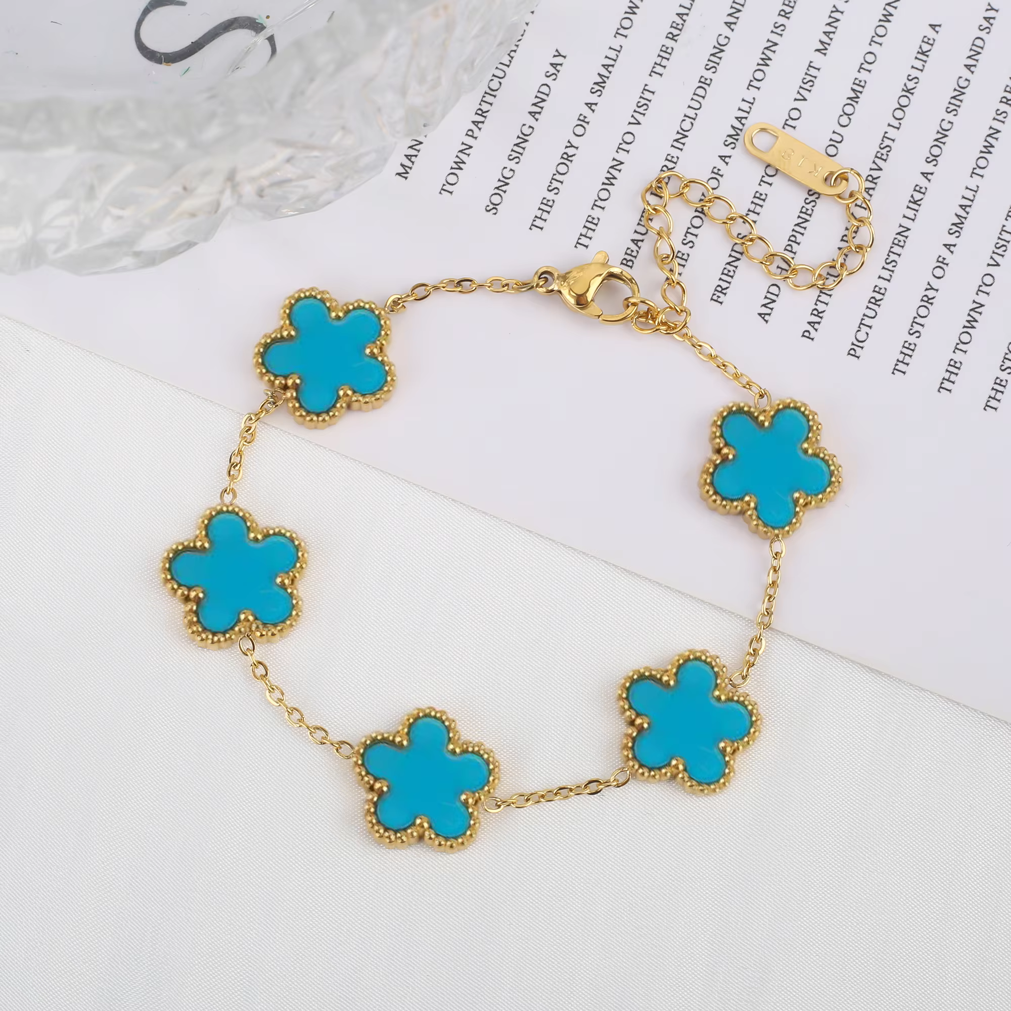 Bracelet fleurs bleu or