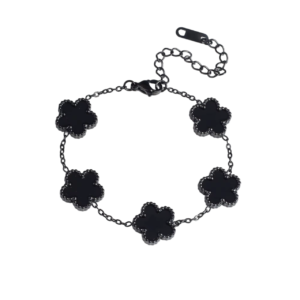 Bracelet fleurs noir laqué