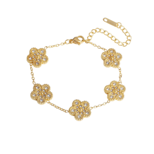 Bracelet fleurs or brillant avec cristaux