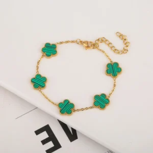 Bracelet fleurs vert or