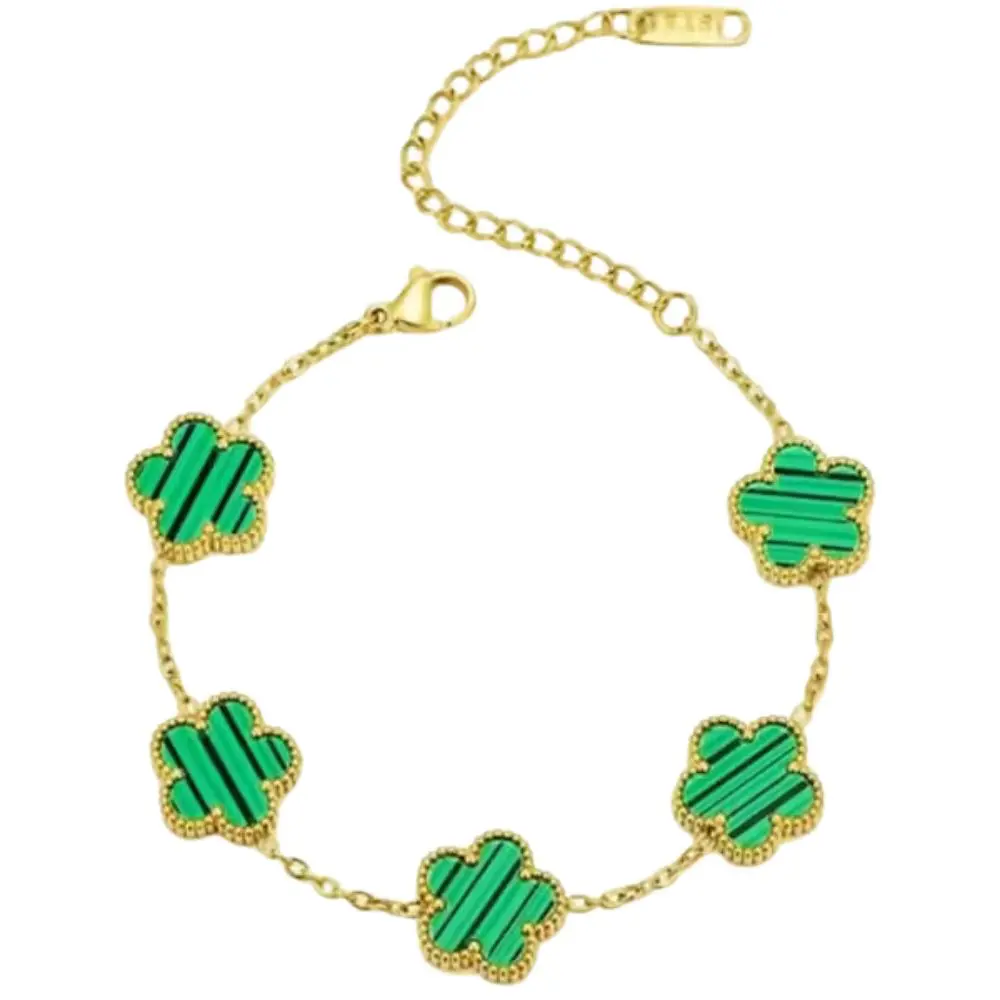 Bracelet fleurs vert or