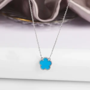 Collier fleur bleu et argent
