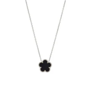 Collier fleur noir et argent