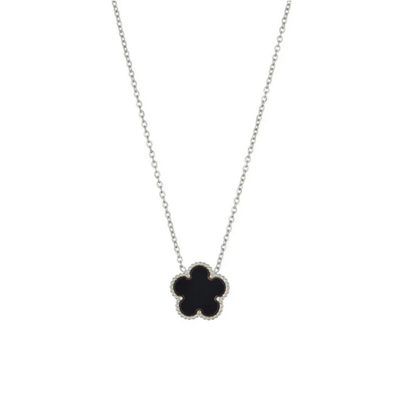 Collier fleur noir et argent