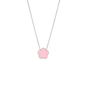 Collier fleur rose et argent