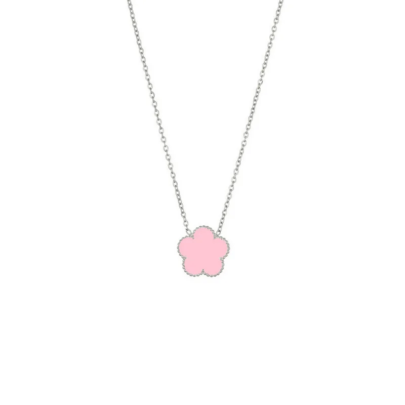 Collier fleur rose et argent