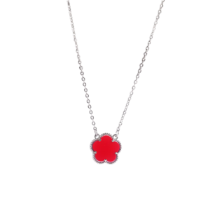 Collier fleur rouge et argent