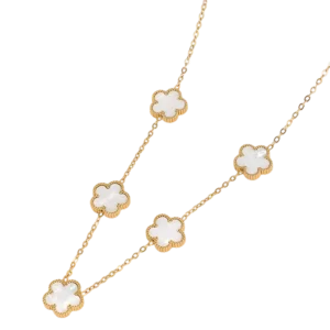 Collier fleurs blanc et or multiple