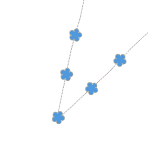 Collier fleurs bleu et argent multiple