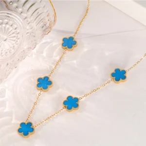 Collier fleurs bleu et or multiple