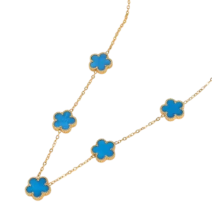 Collier fleurs bleu et or multiple