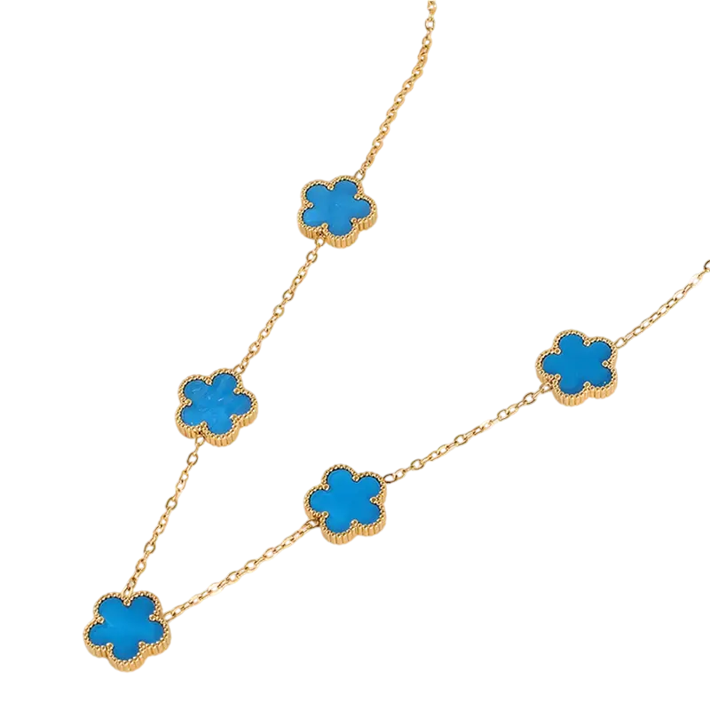 Collier fleurs bleu et or multiple