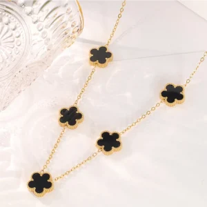 Collier fleurs noir et or multiple