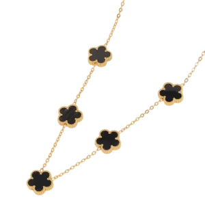 Collier fleurs noir et or multiple