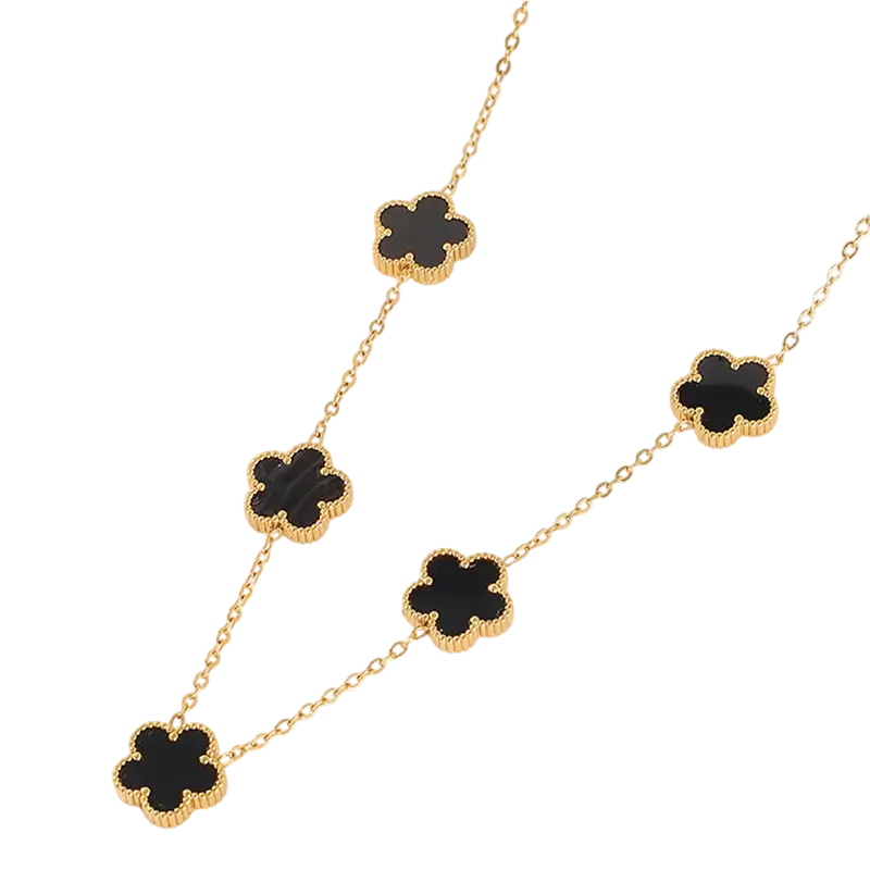 Collier fleurs noir et or multiple