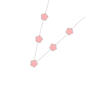 Collier fleurs rose et argent multiple
