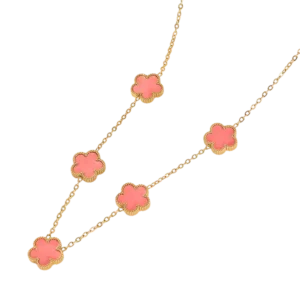 Collier fleurs rose et or multiple