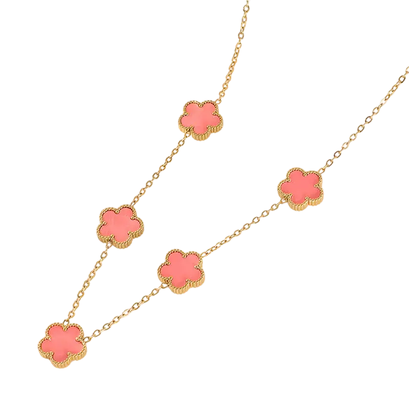 Collier fleurs rose et or multiple