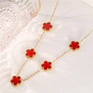 Collier fleurs rouge et or multiple
