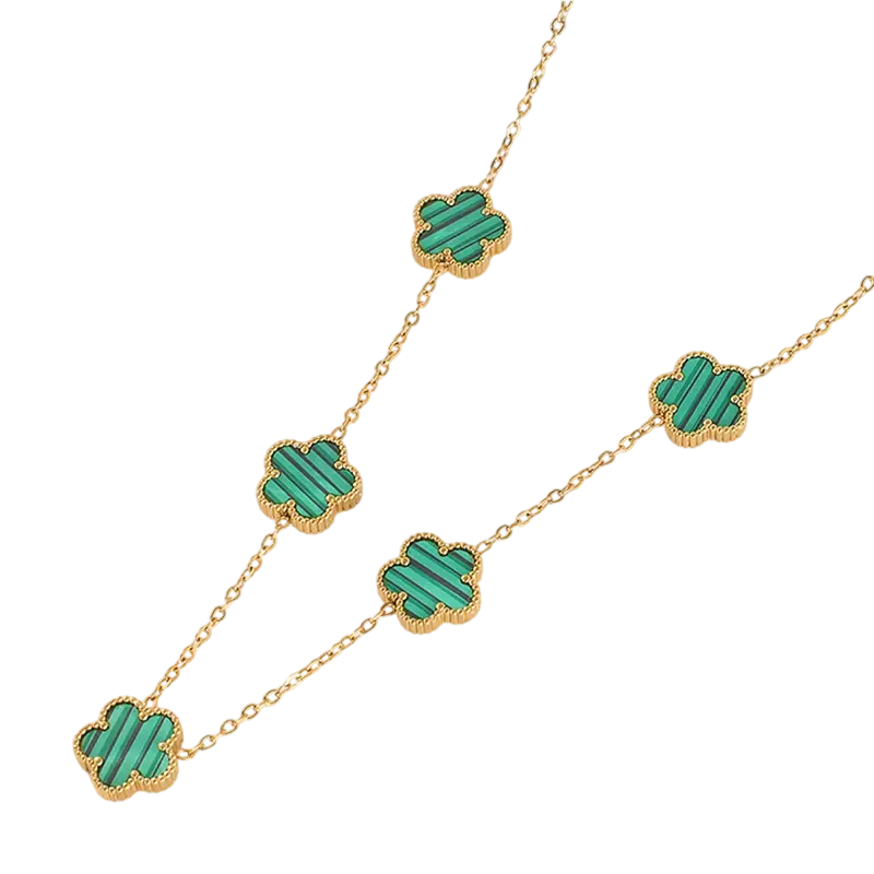 Collier fleurs vert et or multiple